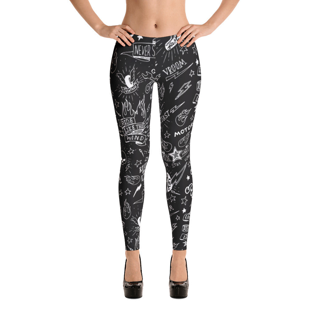 Born To Ride Old School Tattoo Style Womens Leggings – Legendary Cycles